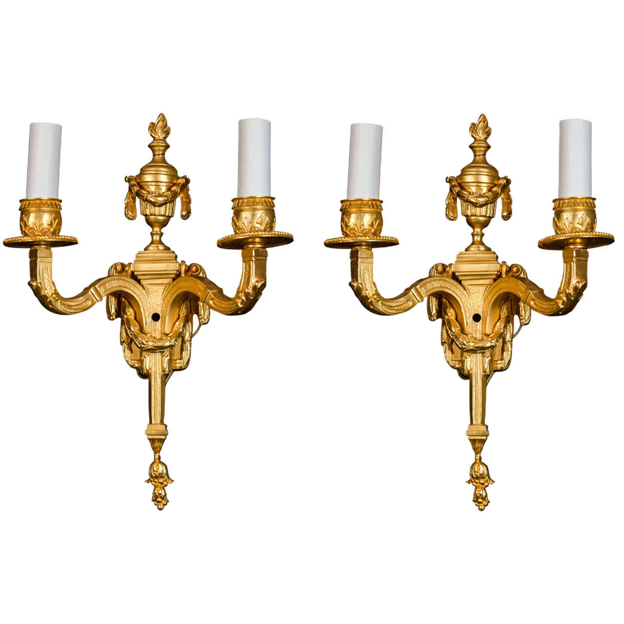 Pair of Antique French Louis XVI Style Two-Light Wall Sconces