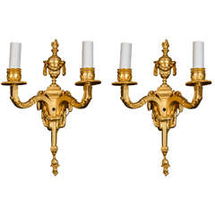 Pair of Antique French Louis XVI Style Two-Light Wall Sconces