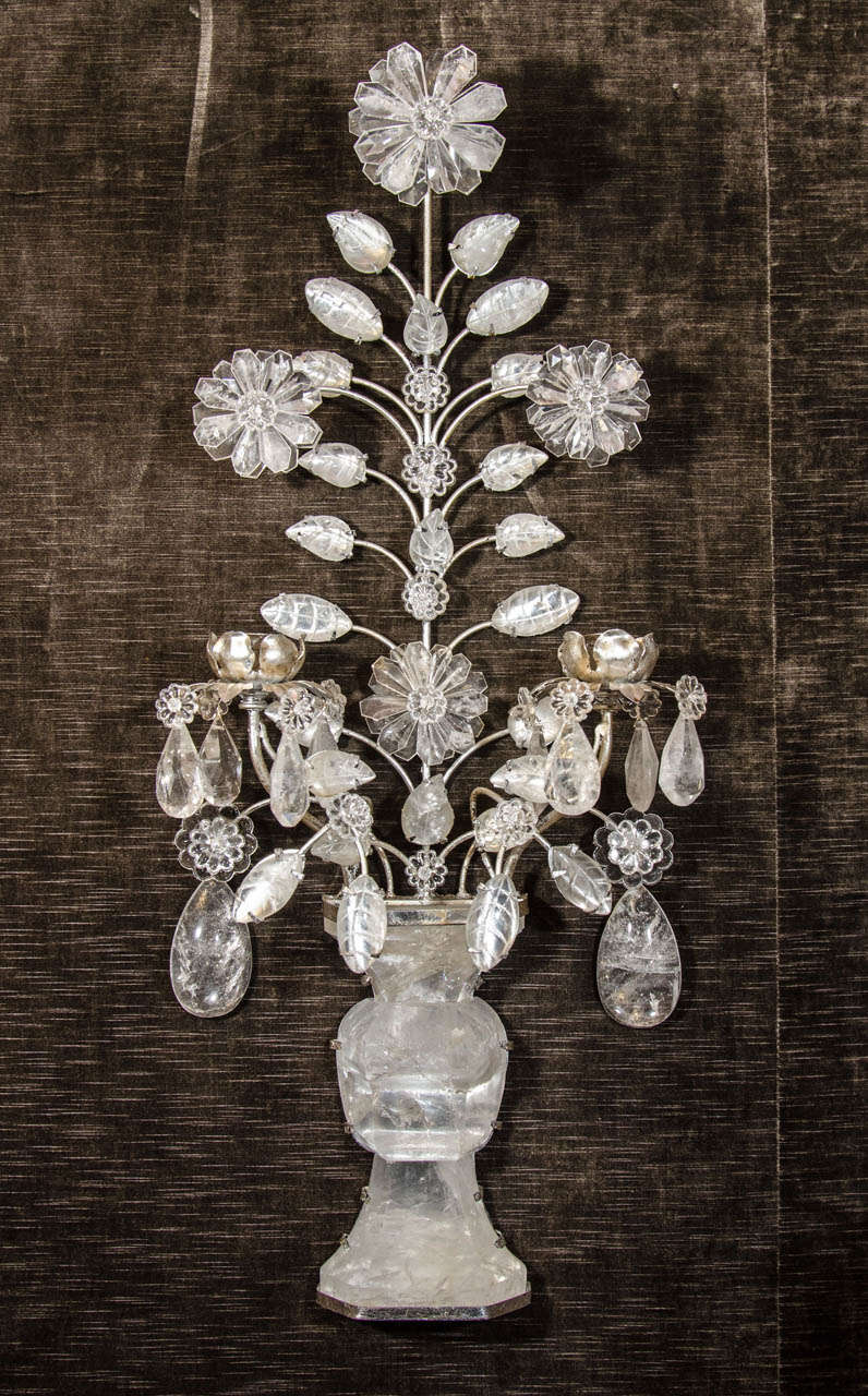 Set of Four Baguès Style Silvered and Cut Rock Crystal Sconces