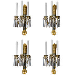 A Pair of Antique French Louis XVI Style Bronze and Crystal Wall Sconces 12