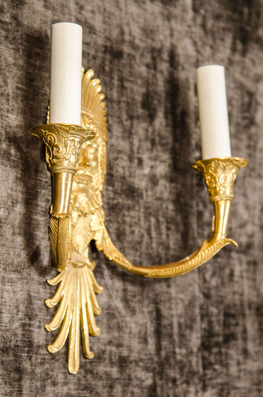 Set of Eight French Empire Style Gilt Bronze Figural Neoclassical Wall Sconces For Sale 3