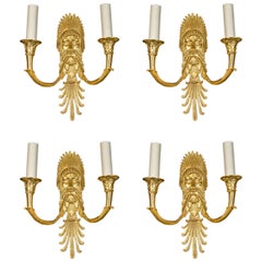 Set of Eight French Empire Style Gilt Bronze Figural Neoclassical Wall Sconces