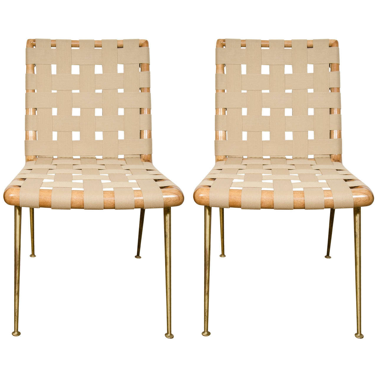 Pair of T. H. Robsjohn-Gibbings Rare Webbed Chairs, 1950’s