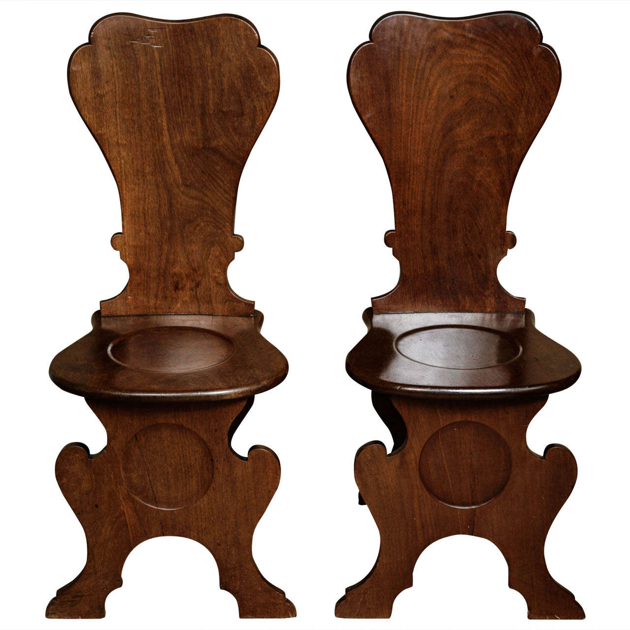 Pair of George II Mahogany Hall Chairs (1740-1760)