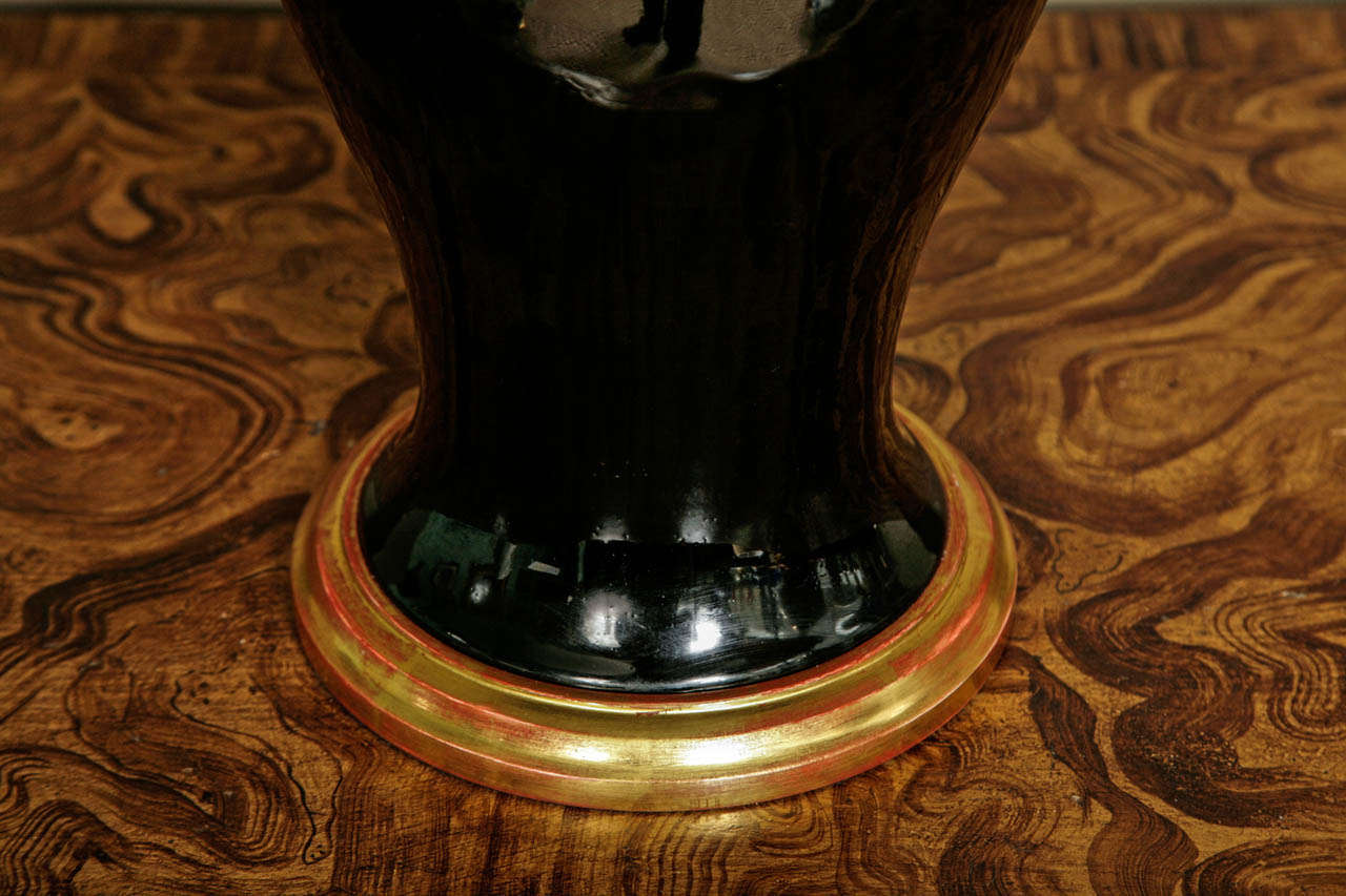 Large Chinese Mirror Black Glazed Baluster Vase, Lamped In Excellent Condition In London, GB