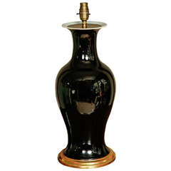 Large Chinese Mirror Black Glazed Baluster Vase, Lamped