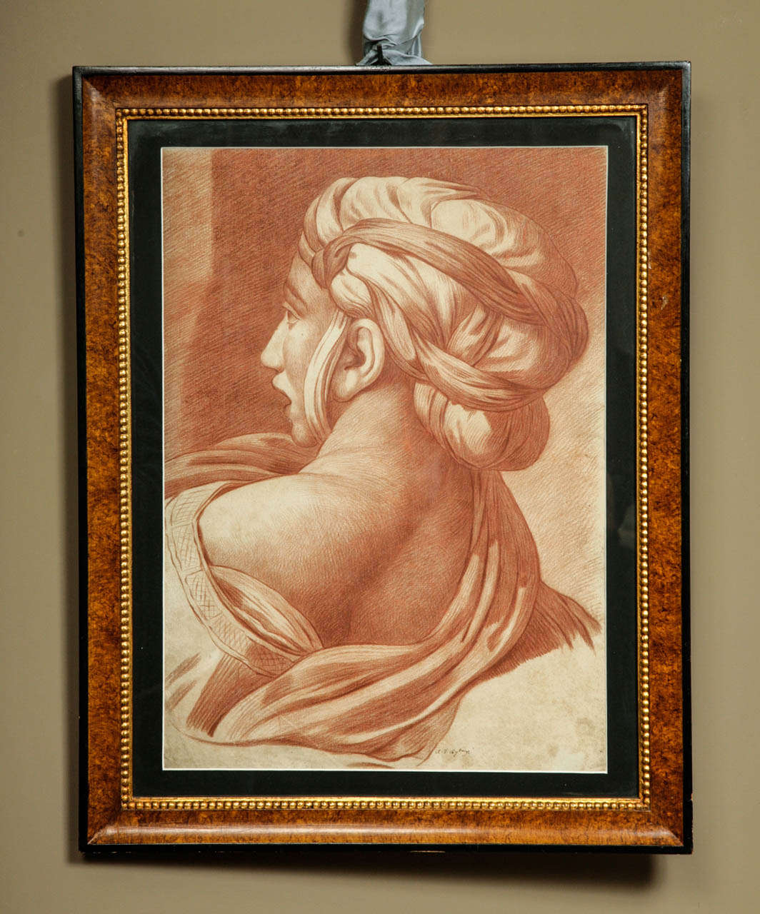 A large red chalk (sanguine) drawing by Nicolas Ruyssen. Probably begun on site in Rome or at the French Academy in Rome and signed and dated Feb. 1792. The drawing represents a figure from Raphael's fresco of the Expulsion of Heliodorus in the