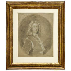 Antique Chalk Portrait of a Gentleman, Circle of Kneller circa 1720