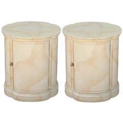Pair of Faux Goatskin Quatrefoil Side Tables