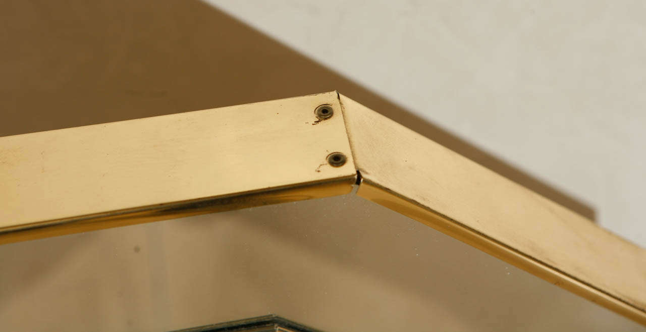 1970's Octagon Shaped Brass Framed Mirror 1