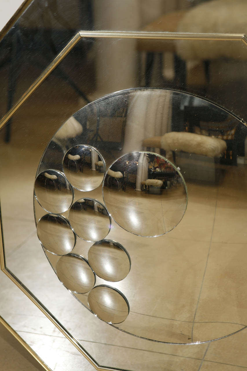 1970's Octagon Shaped Brass Framed Mirror 2