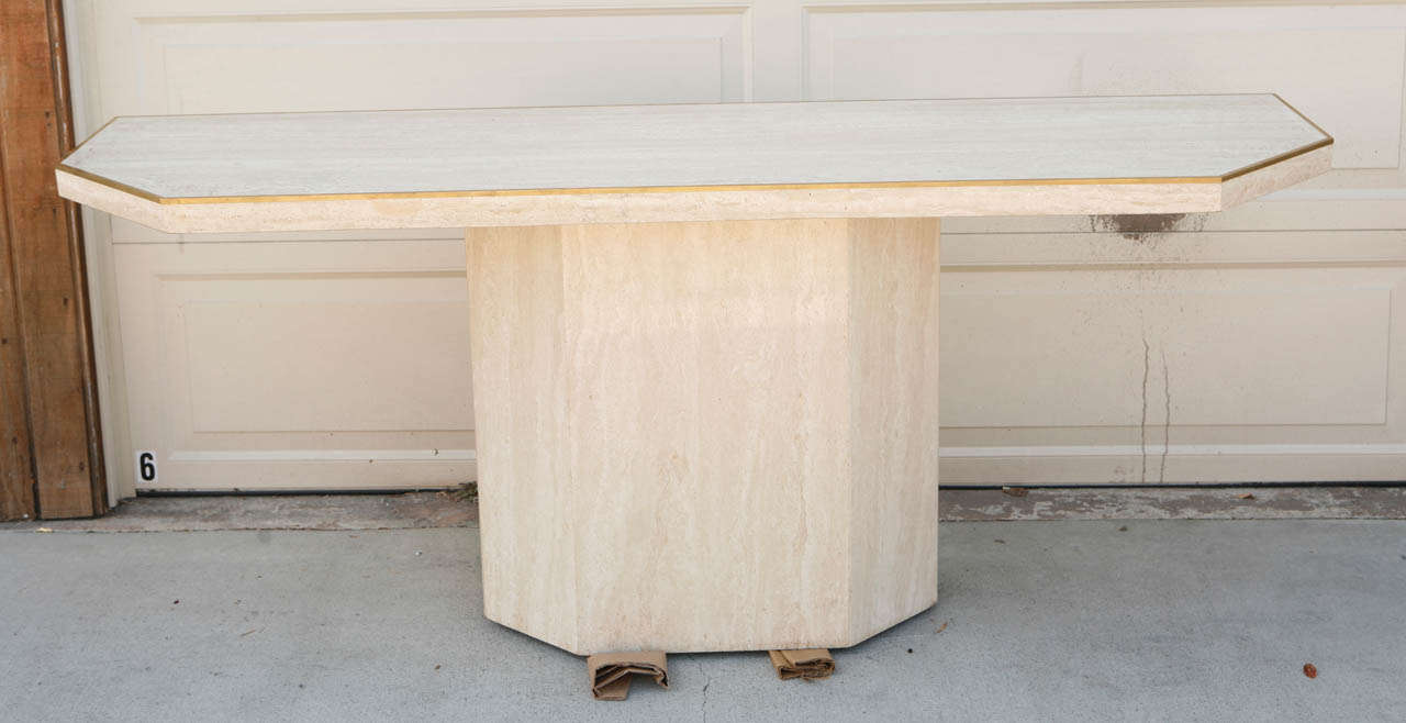 Travertine and Bronze Console Table In Excellent Condition In South Pasadena, CA