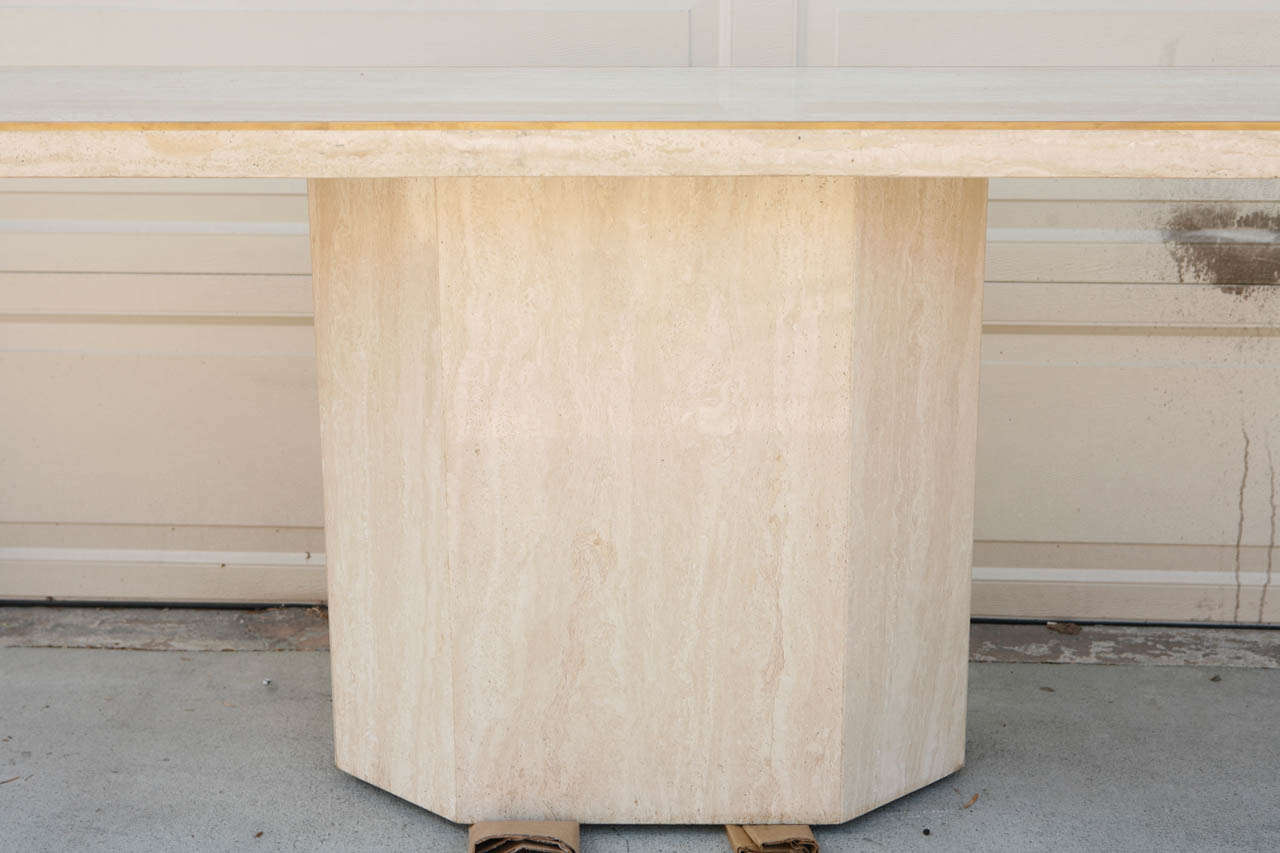 Mid-20th Century Travertine and Bronze Console Table