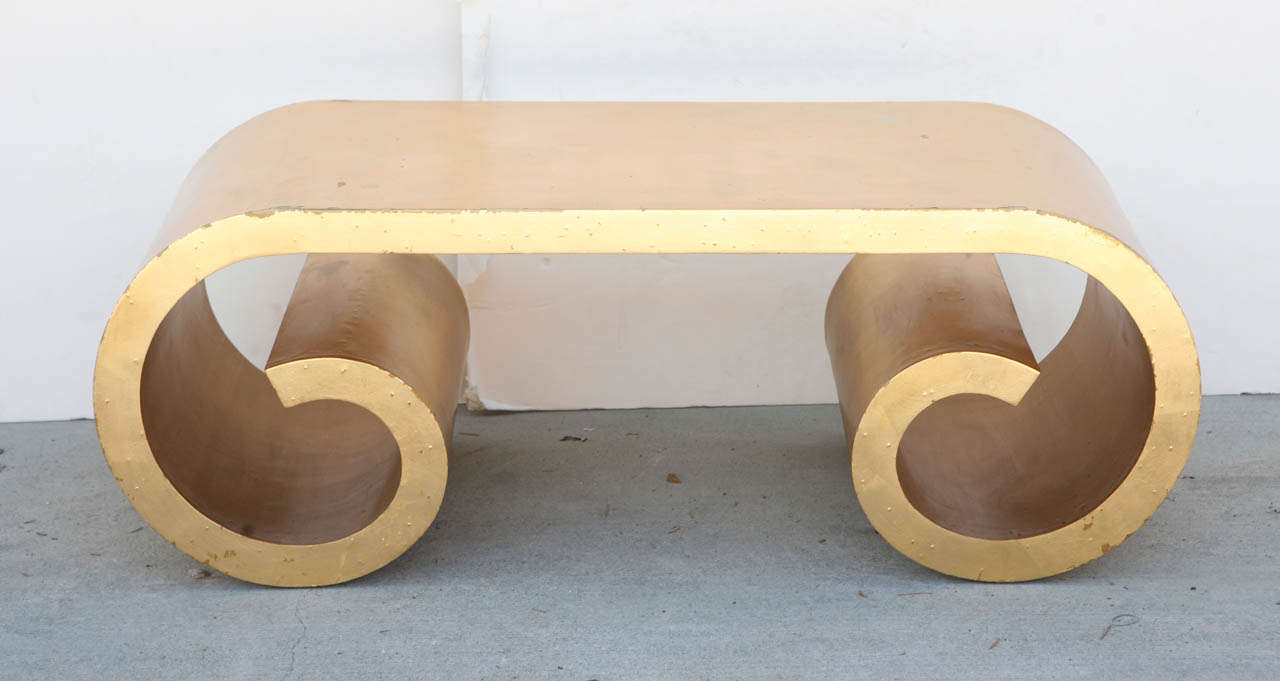 Gold Leaf Scroll Coffee Table In Good Condition For Sale In South Pasadena, CA