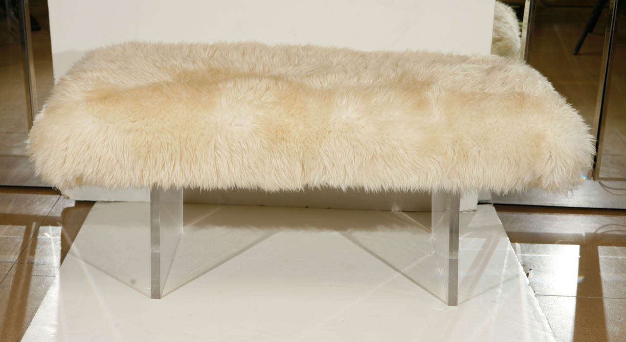 Sheepskin and Lucite Bench In Excellent Condition In South Pasadena, CA