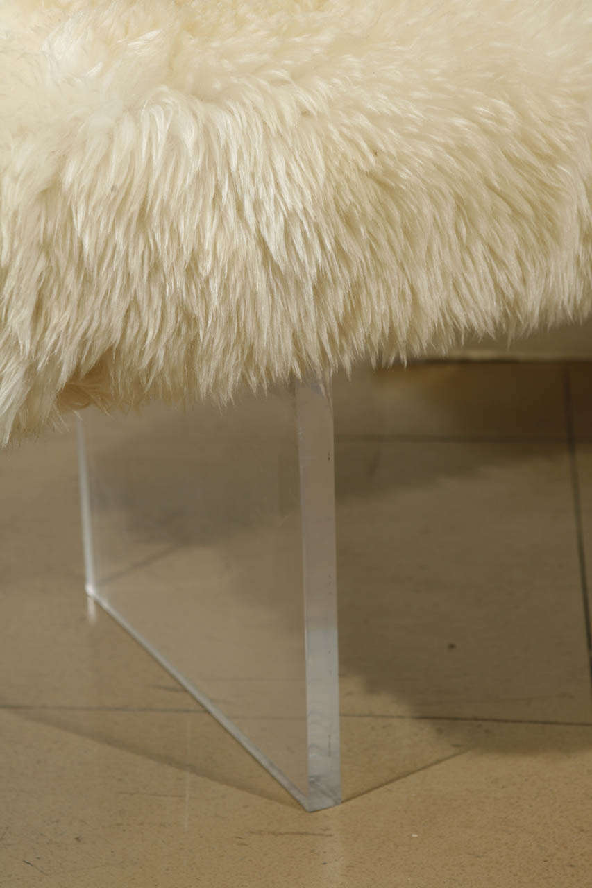 Mid-20th Century Sheepskin and Lucite Bench