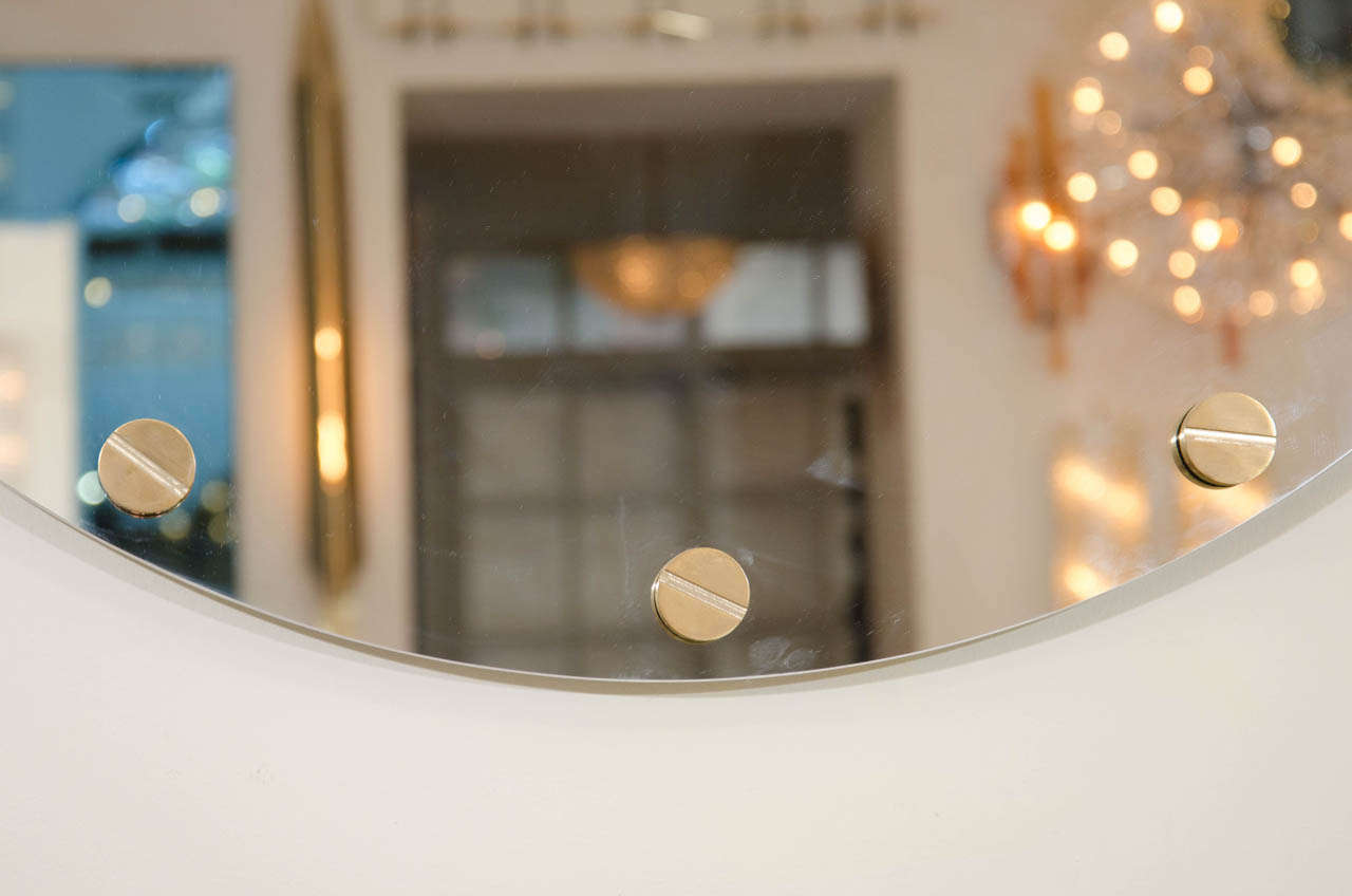 Circular Mirror with Brass Stud Detail In Good Condition In New York, NY