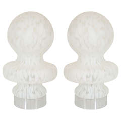 Pair of White Mottled Murano Glass Table Lamps