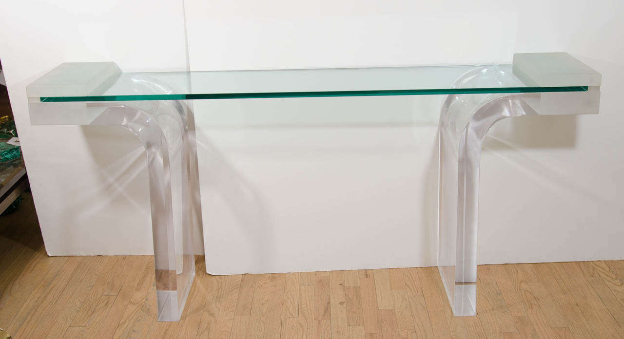 Mid-Century Modern Lucite Console Table with Inverted Waterfall Base