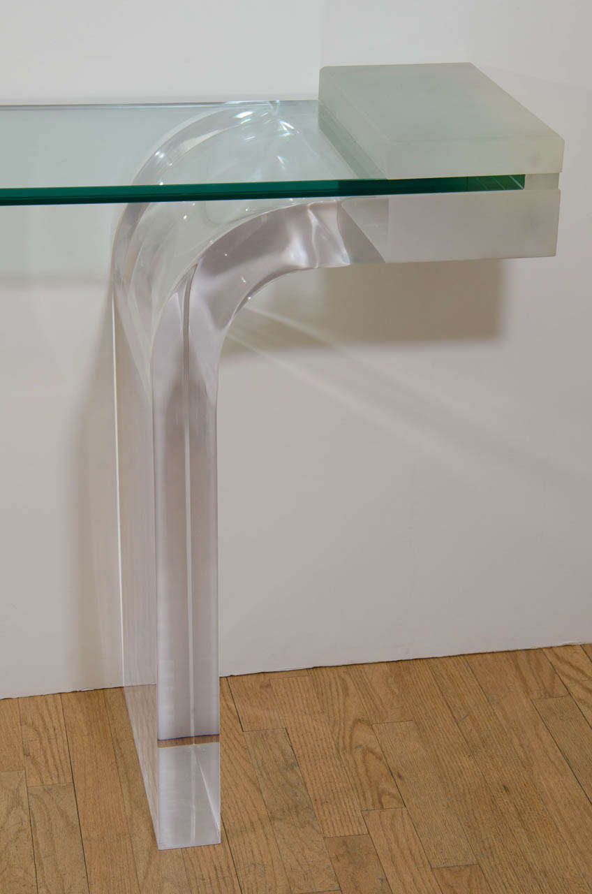 American Lucite Console Table with Inverted Waterfall Base