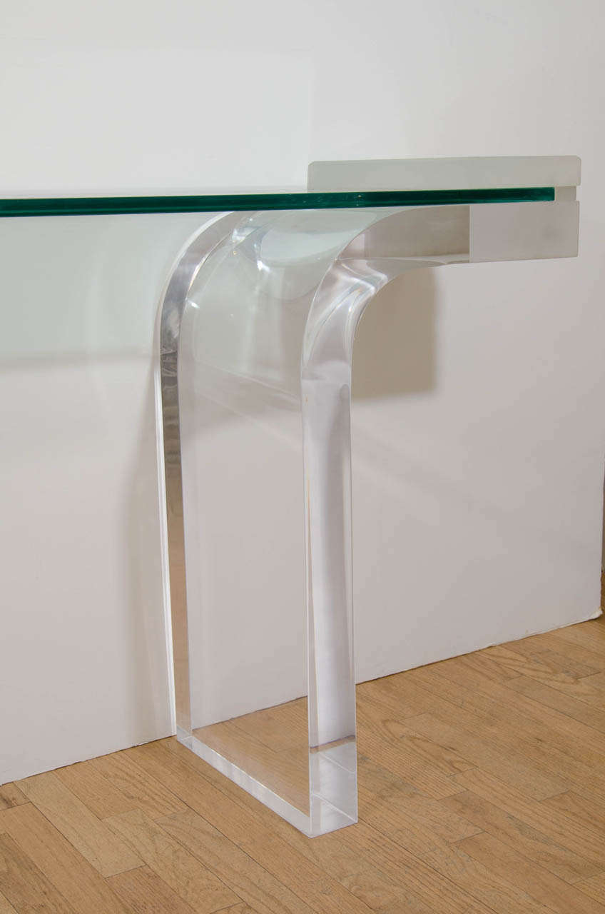 Lucite Console Table with Inverted Waterfall Base In Good Condition In New York, NY