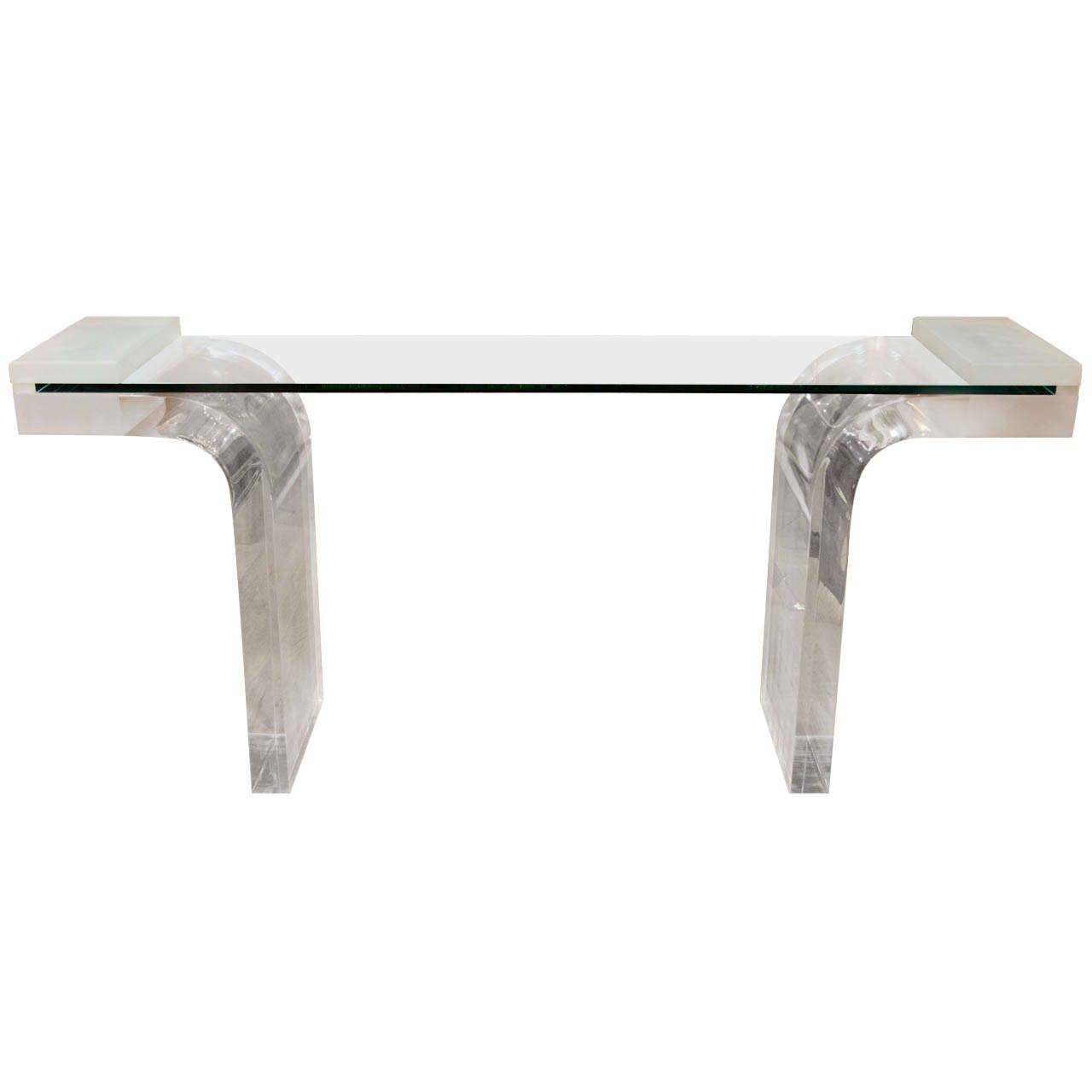 Lucite Console Table with Inverted Waterfall Base