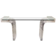 Lucite Console Table with Inverted Waterfall Base