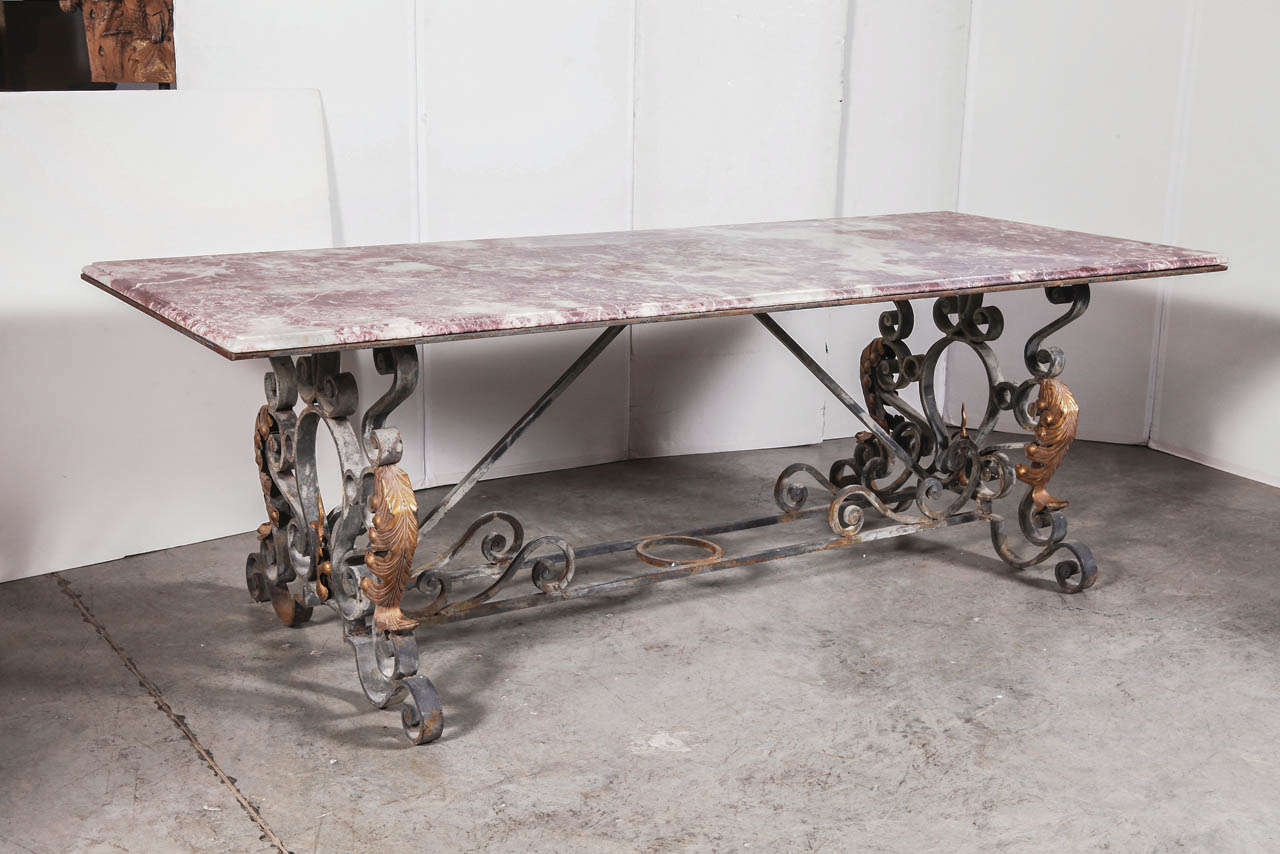 French Napoleon III Marble and Iron Dining Table from France circa 1870