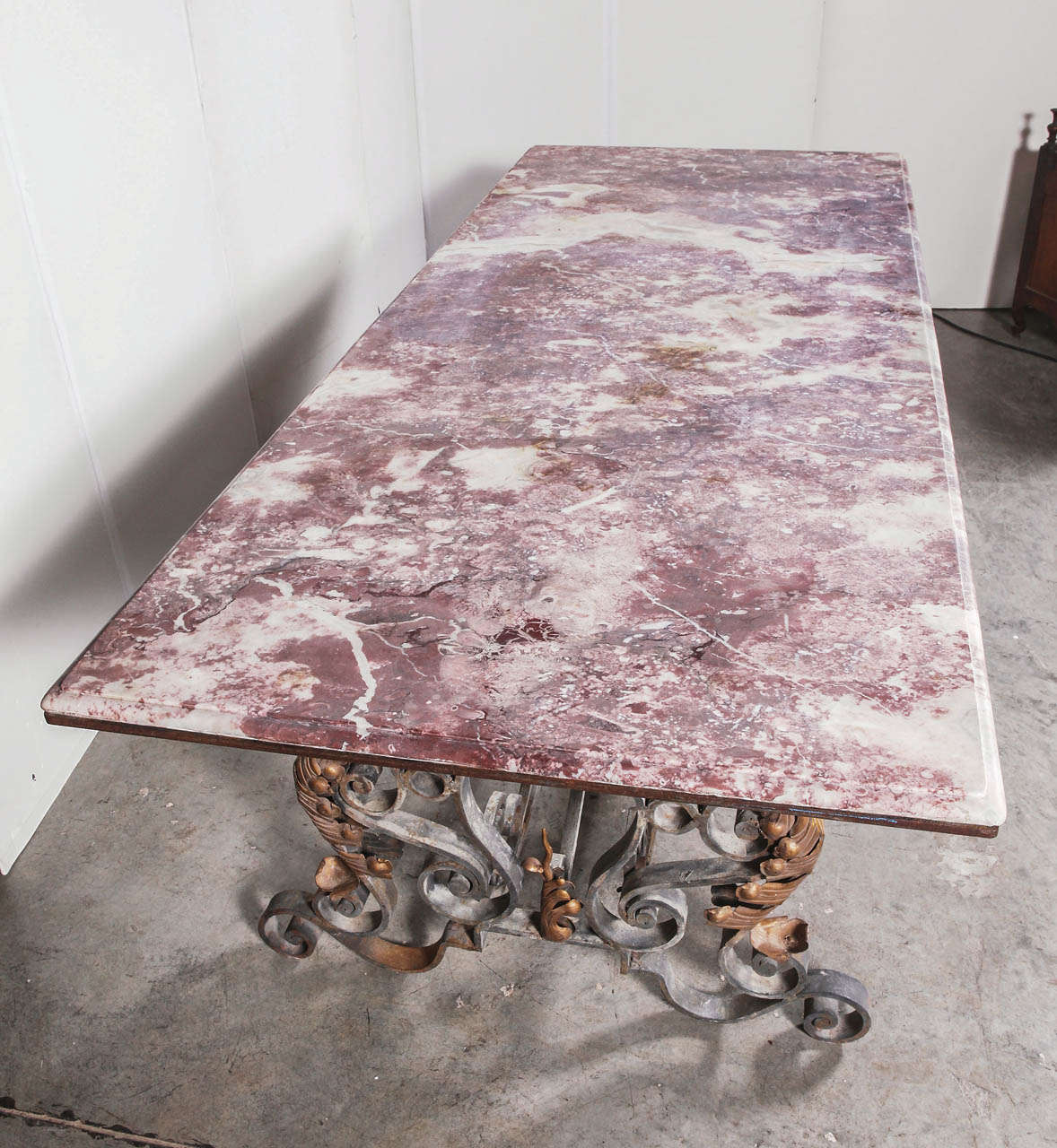 Napoleon III Marble and Iron Dining Table from France circa 1870 In Good Condition In Dallas, TX