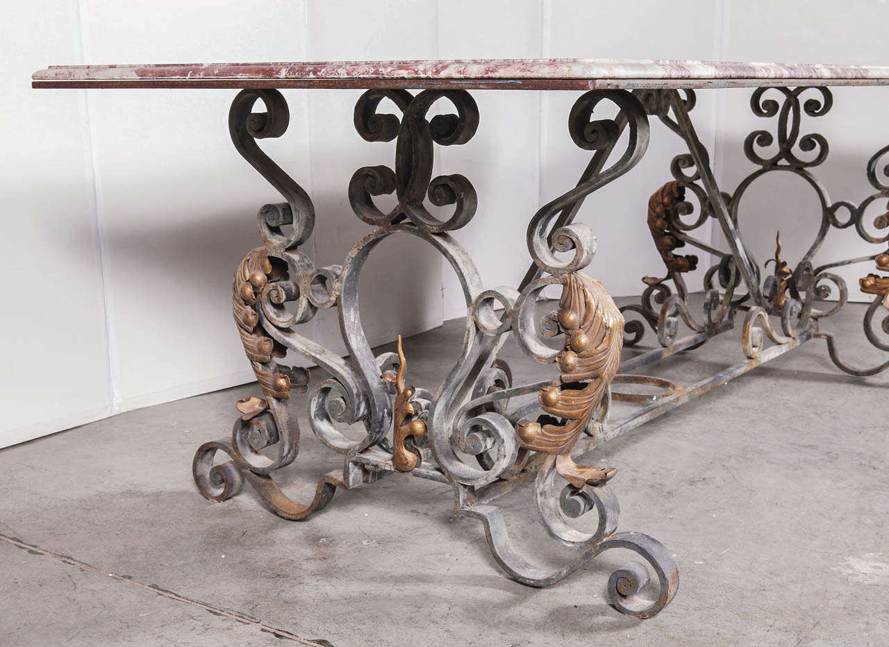 19th Century Napoleon III Marble and Iron Dining Table from France circa 1870