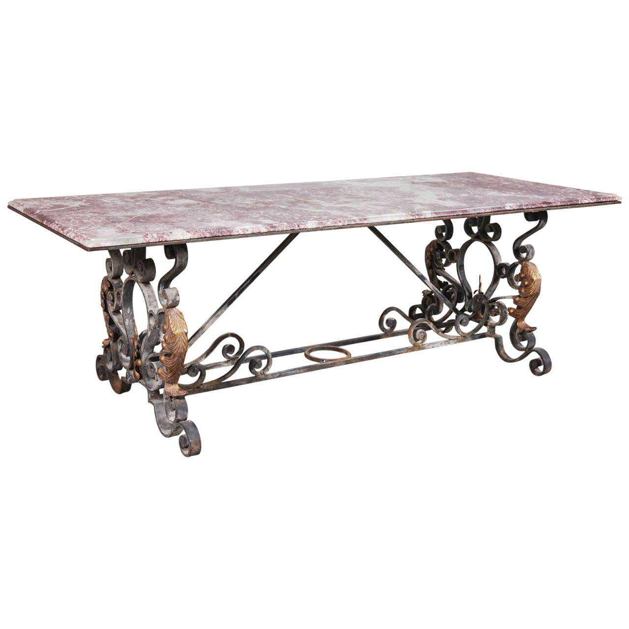 Napoleon III Marble and Iron Dining Table from France circa 1870