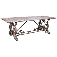 Mesa de comedor Napoleón III de mármol y hierro de Francia circa 1870