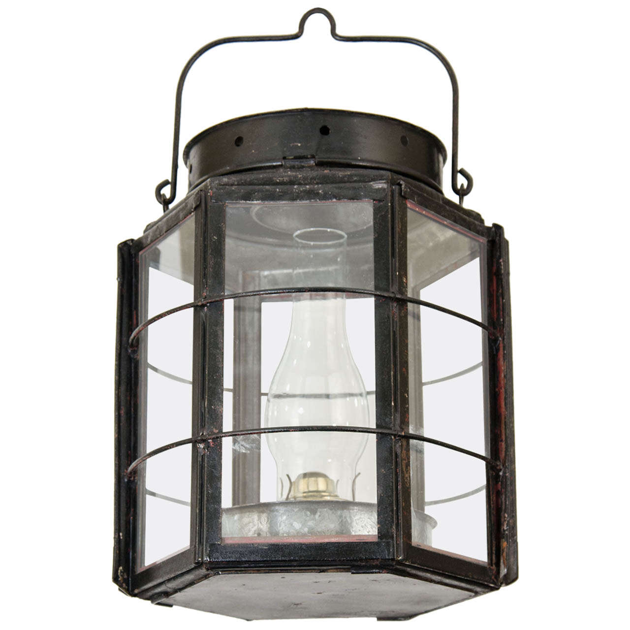 Iron And Tole Ship's Mast Lantern Signed LE Andrews & Co For Sale