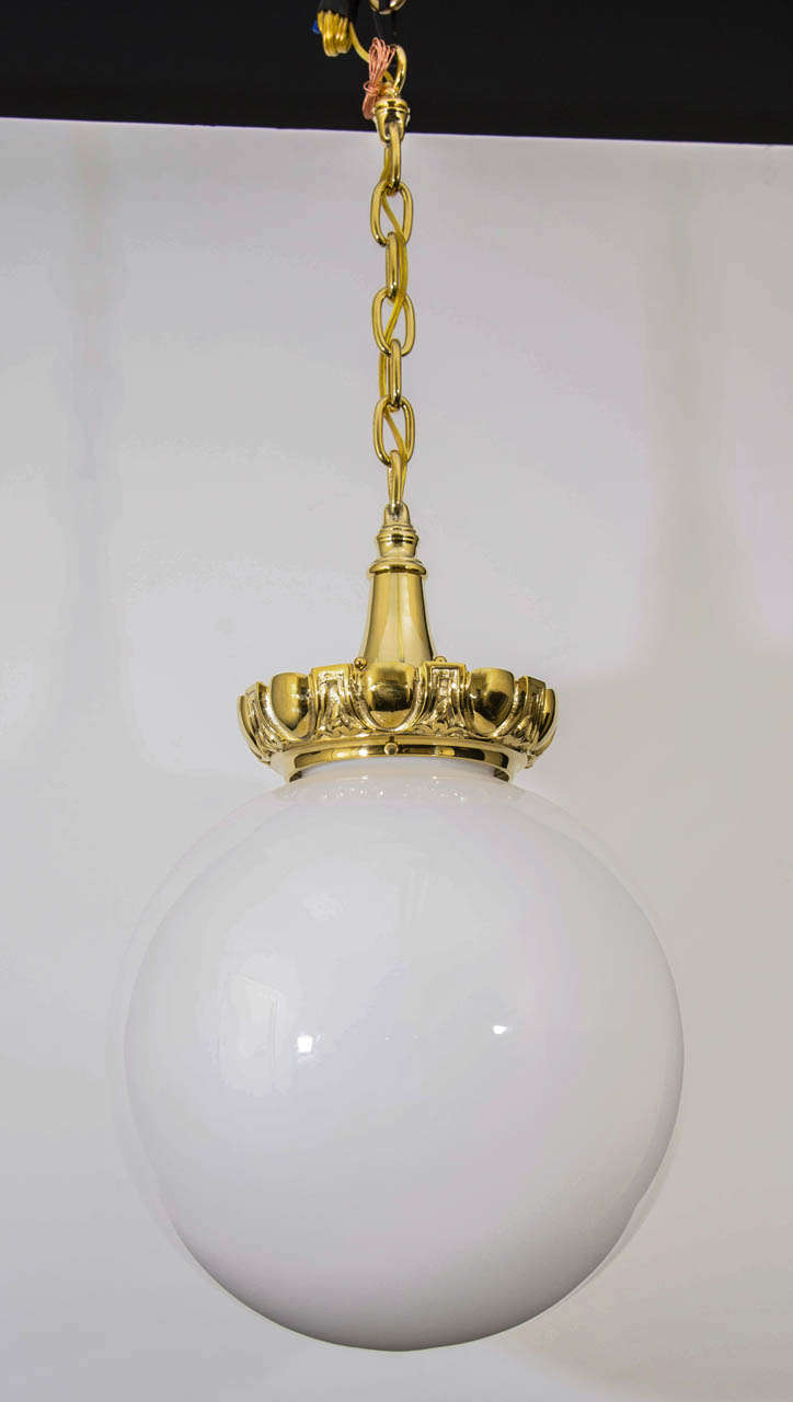 Gilt Bronze and Opaline Glass Sphere Pendant