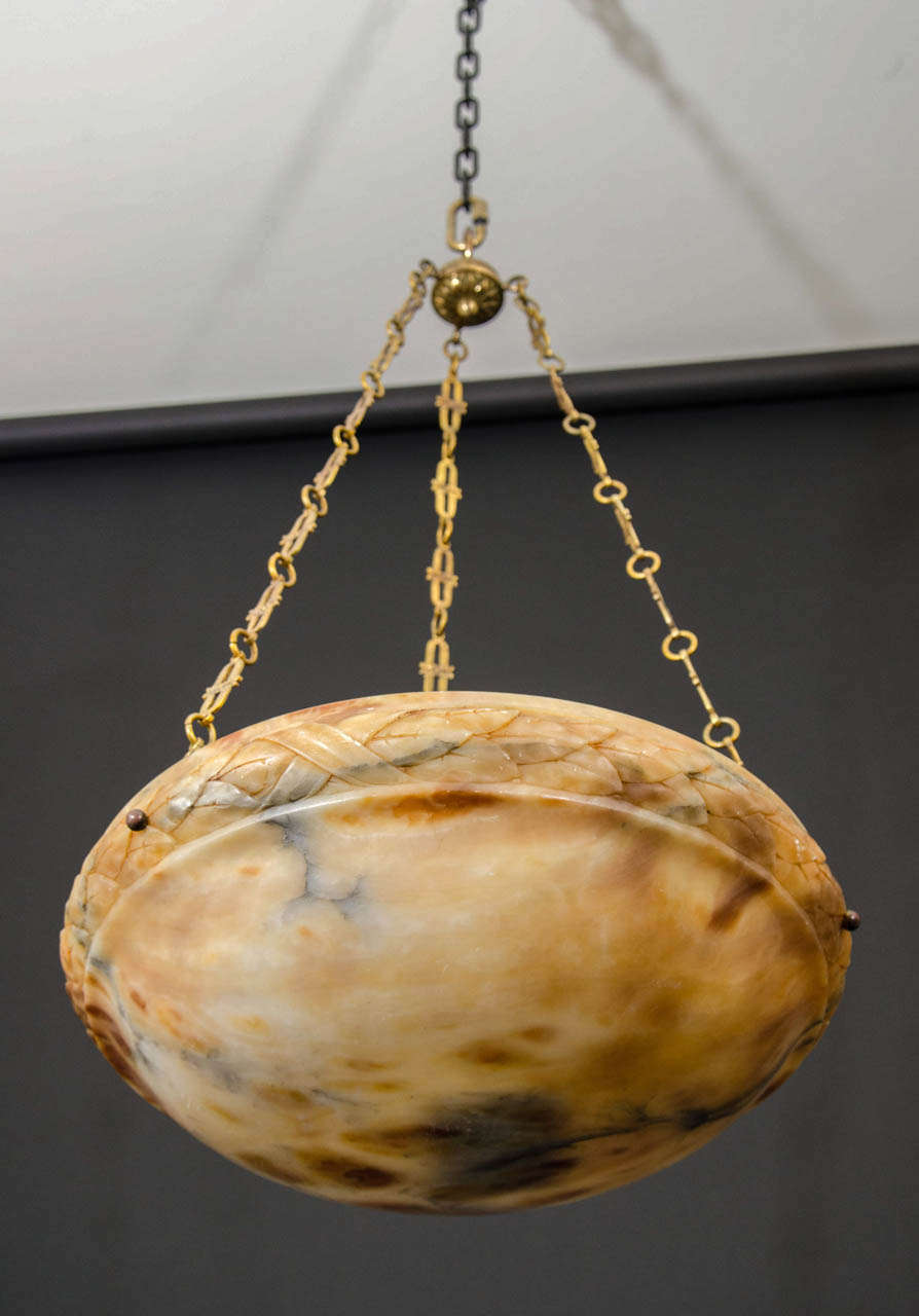 Art Deco Carved Alabaster Pendant with Acanthus Leaf Border