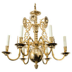 Baroque Style Brass Chandelier with Pierced Reflectors