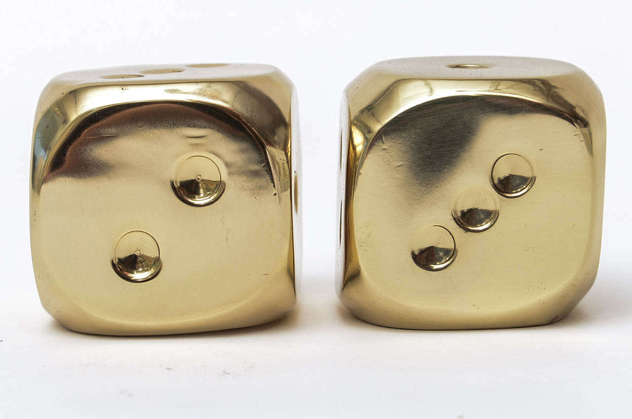 Pair of Polished Brass Dice/ SATURDAY SALE In Excellent Condition In North Miami, FL