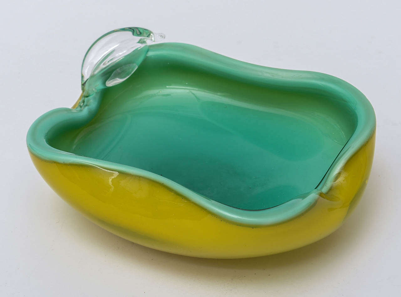 Modern Luscious Italian Murano Chartreuse/Turquoise Glass Bowl