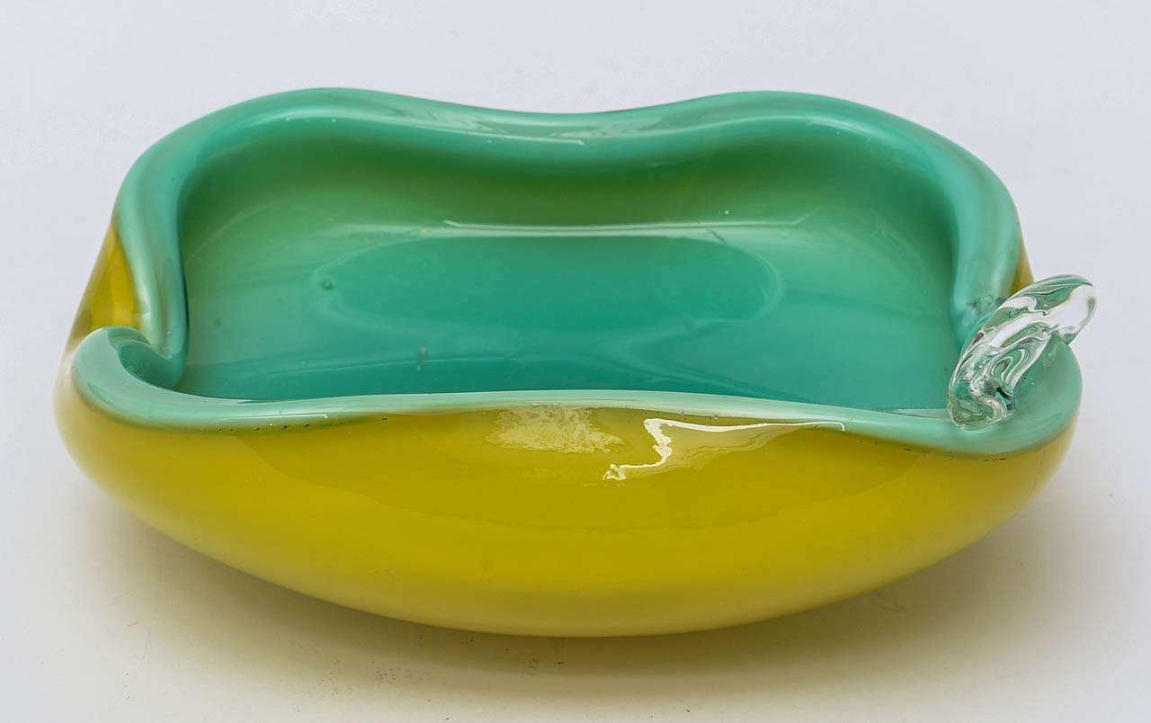 Mid-20th Century Luscious Italian Murano Chartreuse/Turquoise Glass Bowl