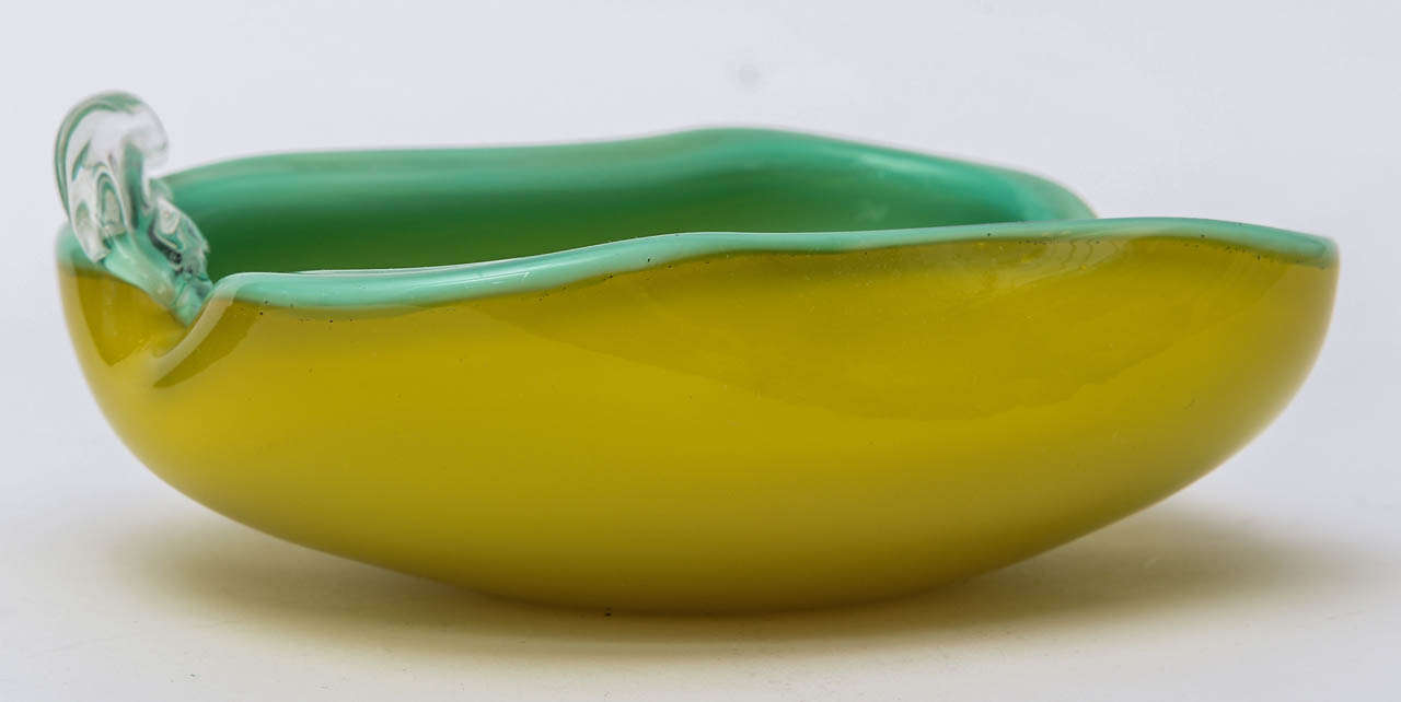 Luscious Italian Murano Chartreuse/Turquoise Glass Bowl 1
