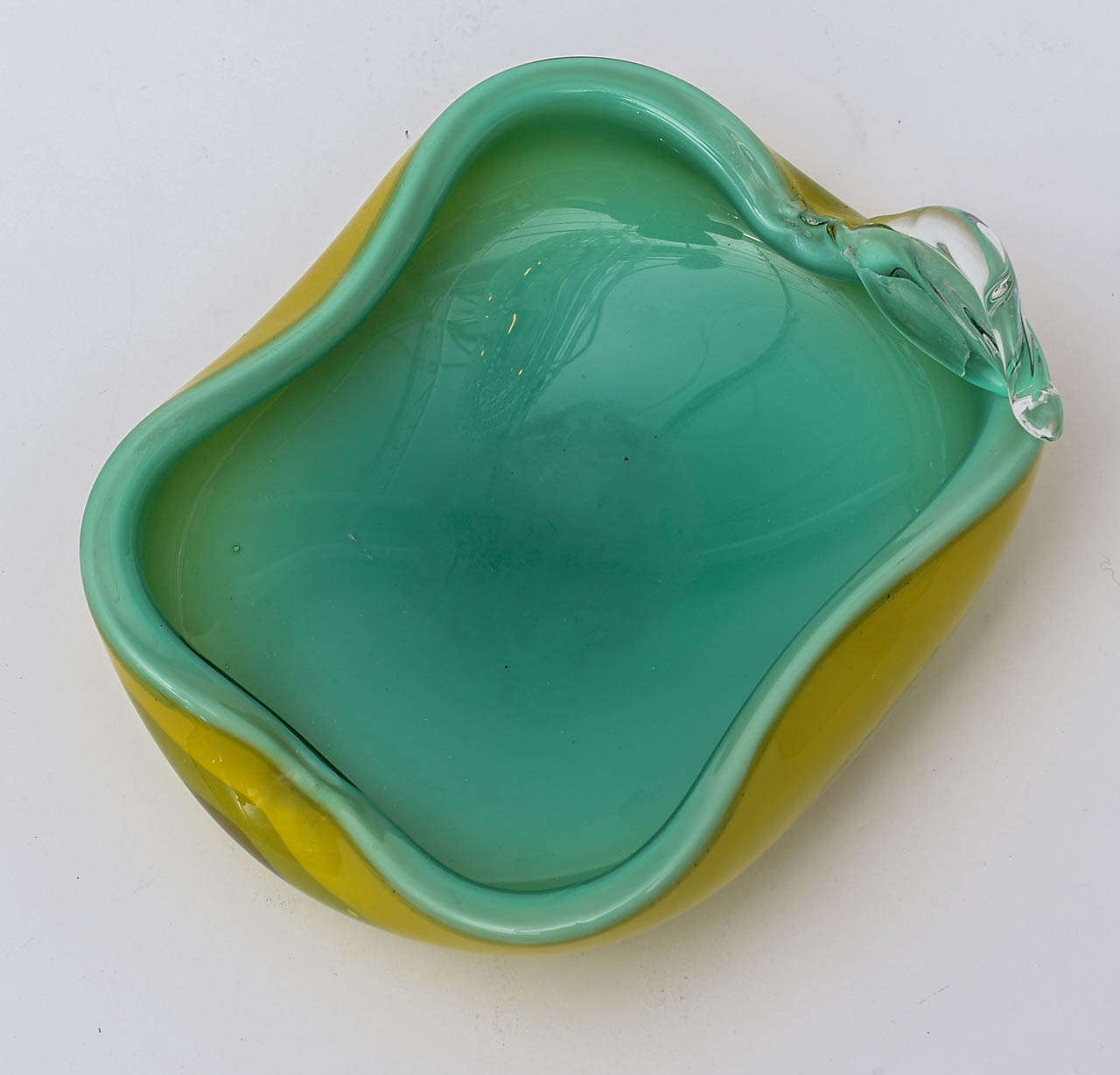 Luscious Italian Murano Chartreuse/Turquoise Glass Bowl 3