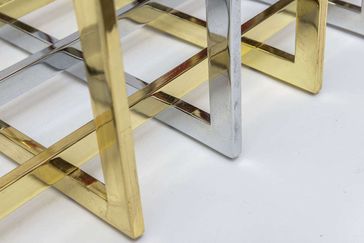 Brass Pierre Cardin 'Grid Puzzle Sculptural Mixed Metal Cocktail/Side Table Base