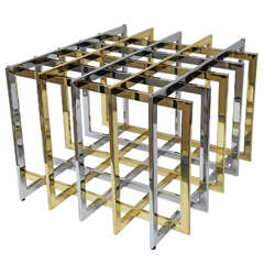 Pierre Cardin 'Grid Puzzle Sculptural Mixed Metal Cocktail/Side Table Base