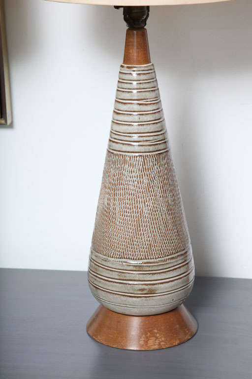 American Mid Century Danish Modern Ceramic and Wood Table Lamps.