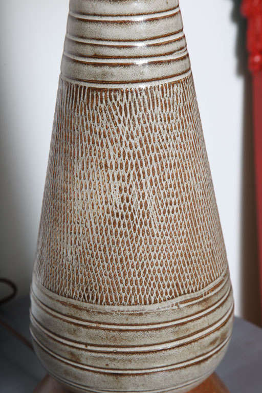 Mid Century Danish Modern Ceramic and Wood Table Lamps. 2
