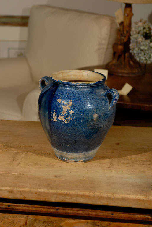 Glazed Rare Blue French Olive Pot c.1900