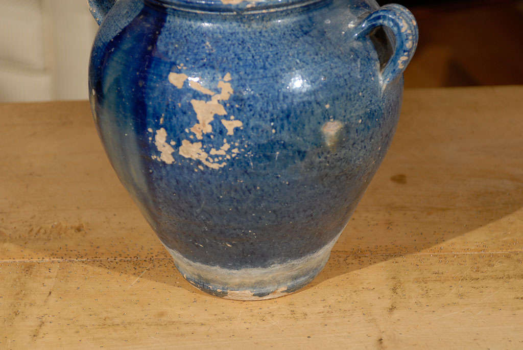 Earthenware Rare Blue French Olive Pot c.1900