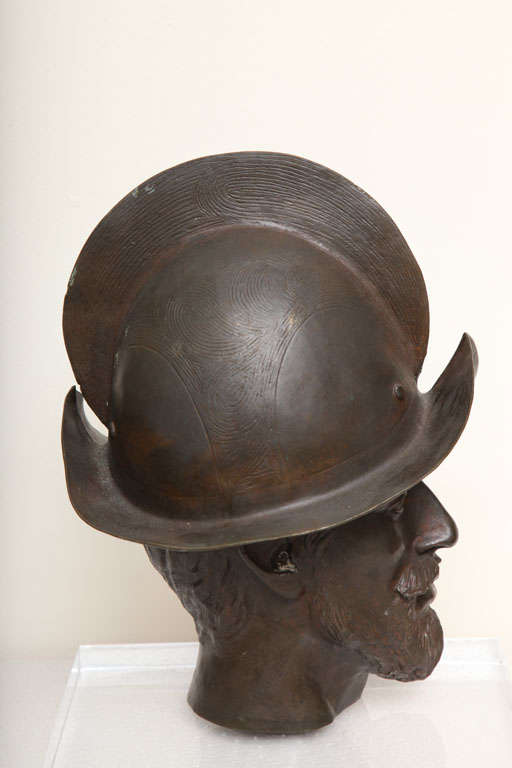 Spanish Bronze Conquistador Head Sculpture of Balboa
