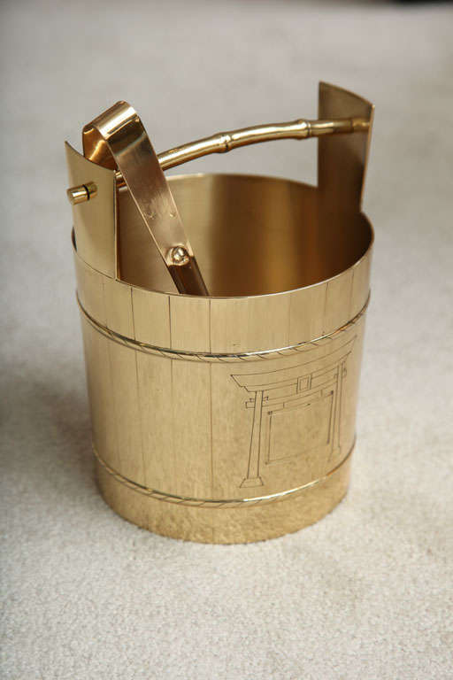 Pagoda Motif High Polished Brass Ice Bucket w/ Tongs