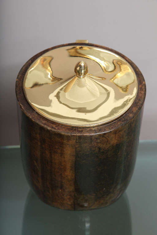 Mid-Century Modern Aldo Tura Goatskin and Brass Tilted Ice Bucket